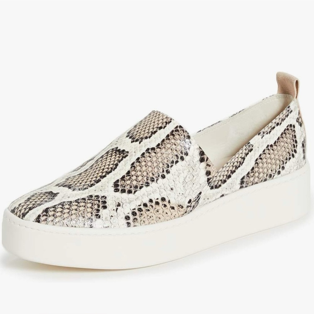Vince Women's Saxon 2 Snake Embossed Slip On Sneakers, Taupe, Blk/Tan Size 8.5